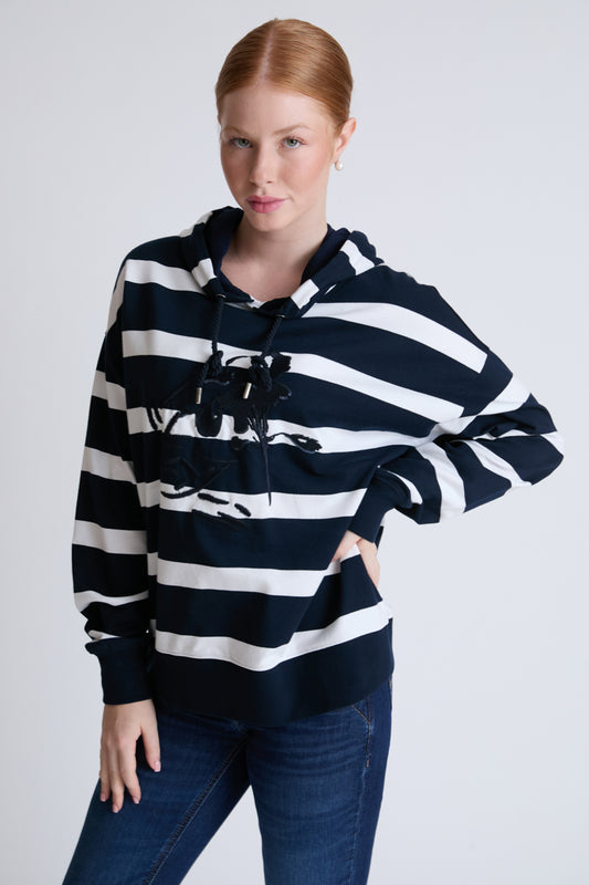 Gestreiftes Kapuzen-Sweatshirt aus 100 % Baumwolle