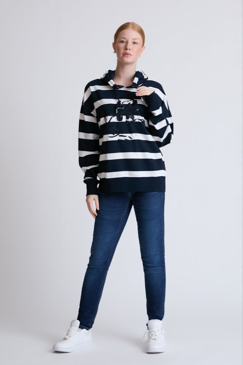 Gestreiftes Kapuzen-Sweatshirt aus 100 % Baumwolle