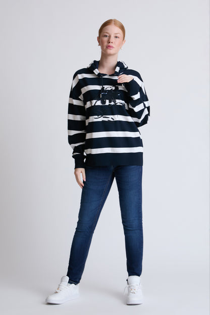 Gestreiftes Kapuzen-Sweatshirt aus 100 % Baumwolle