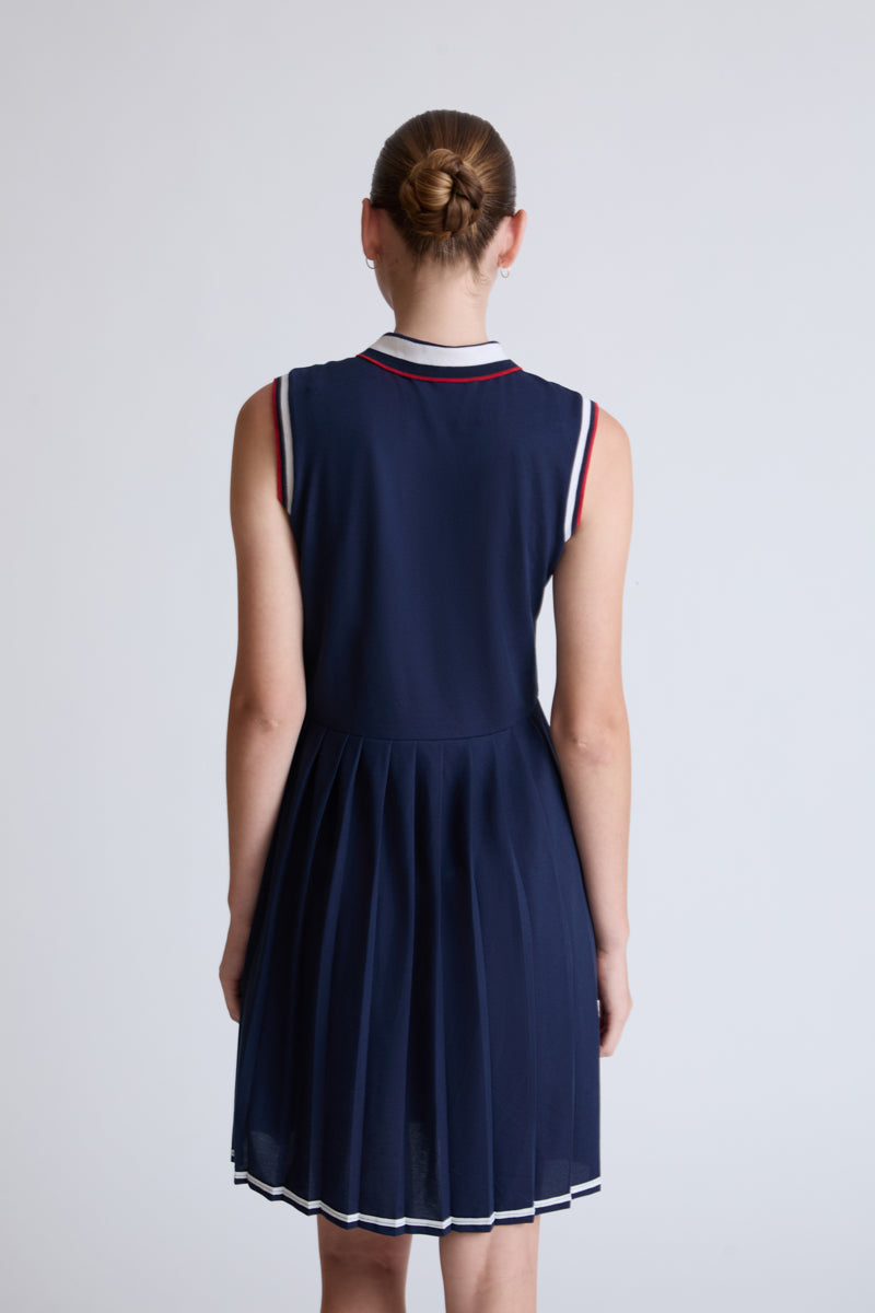 Cotton-elastane polo dress with zip and pleated skirt