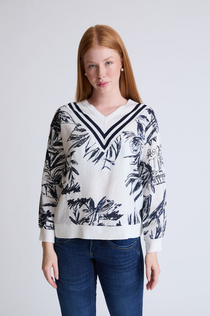 Elegant V-neck sweater in a viscose-polyamide blend