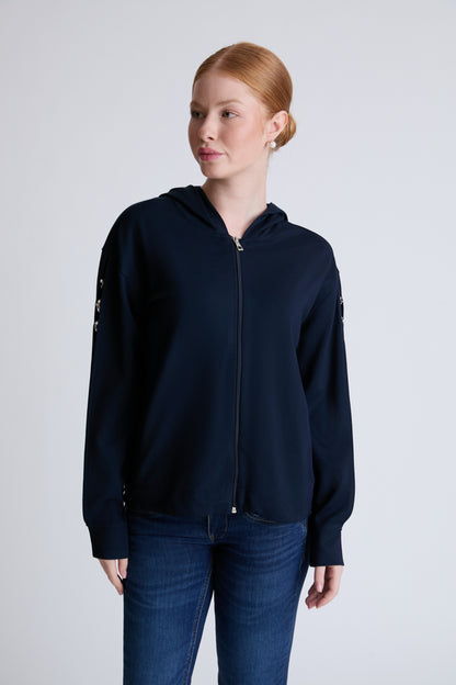 Hooded sweatshirt in viscose blend with zipper