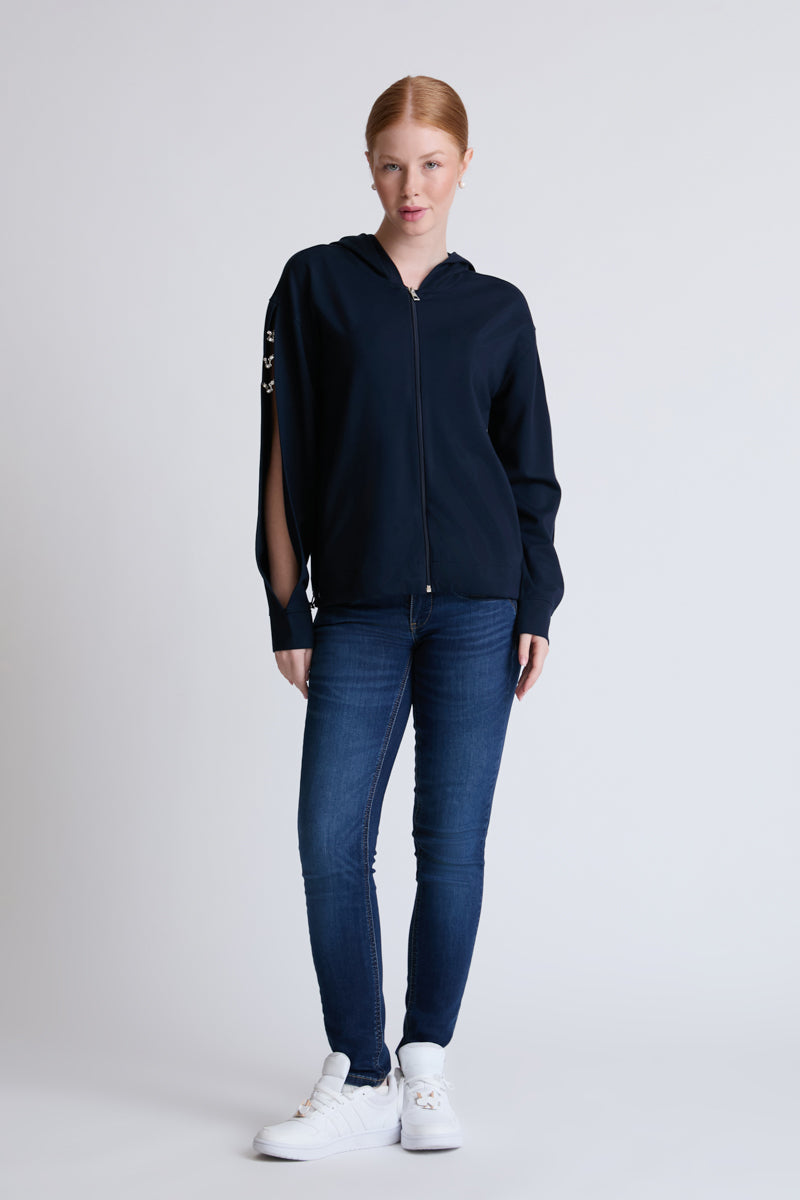 Hooded sweatshirt in viscose blend with zipper