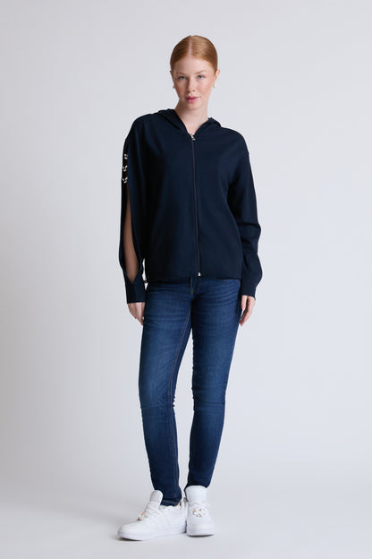 Hooded sweatshirt in viscose blend with zipper