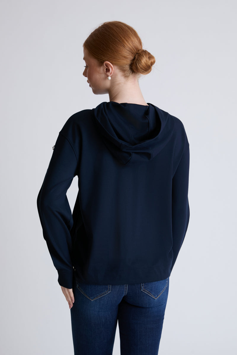 Hooded sweatshirt in viscose blend with zipper