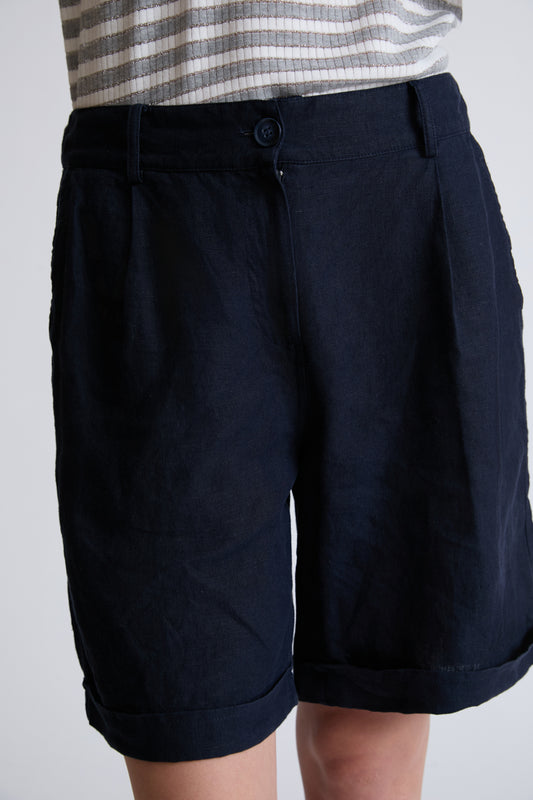 Bermuda-Shorts aus 100 % Leinen mit Umschlagsaum