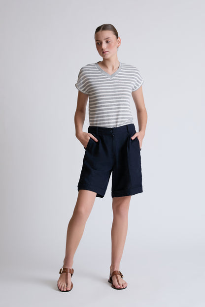 Bermuda-Shorts aus 100 % Leinen mit Umschlagsaum