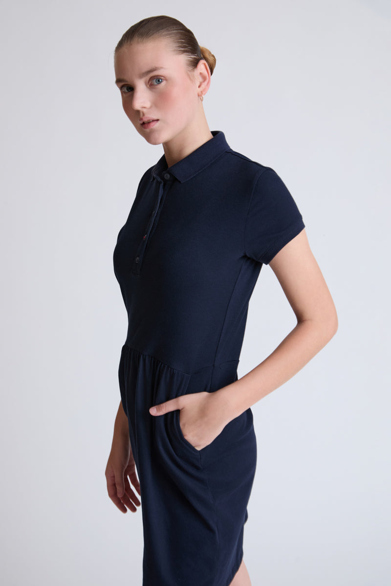 Cotton-elastane polo dress with 1/2-sleeves