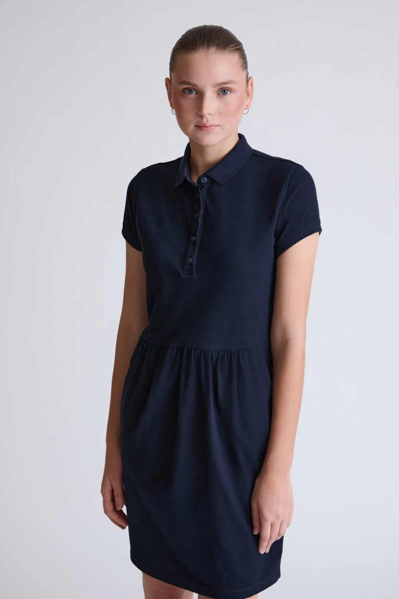 Cotton-elastane polo dress with 1/2-sleeves