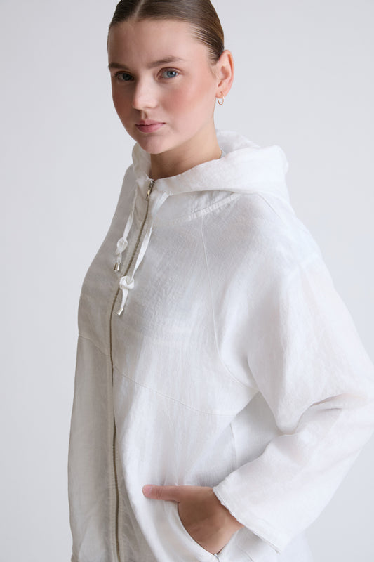 Kapuzensweatjacke aus Baumwoll-Leinen-Mix mit Reißverschluss