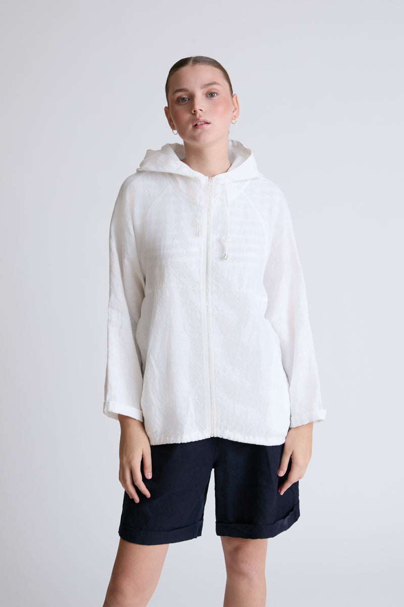Cotton-linen blend zip-up hoodie