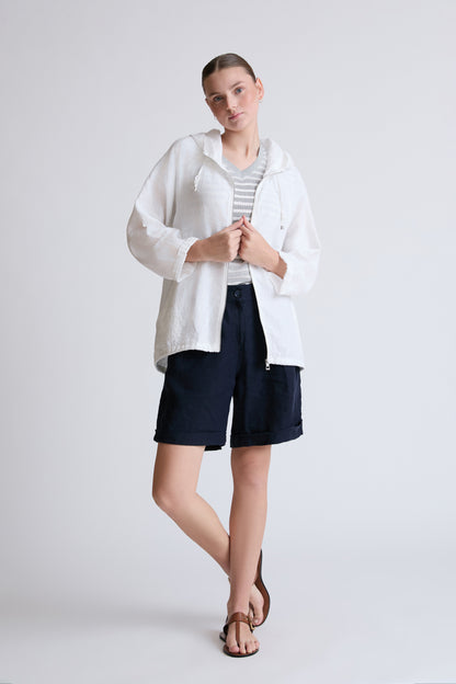Cotton-linen blend zip-up hoodie