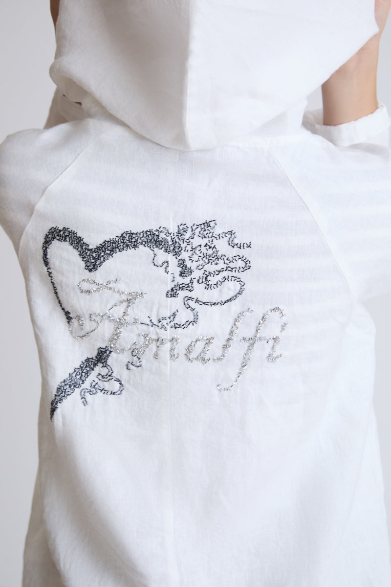 Cotton-linen blend zip-up hoodie