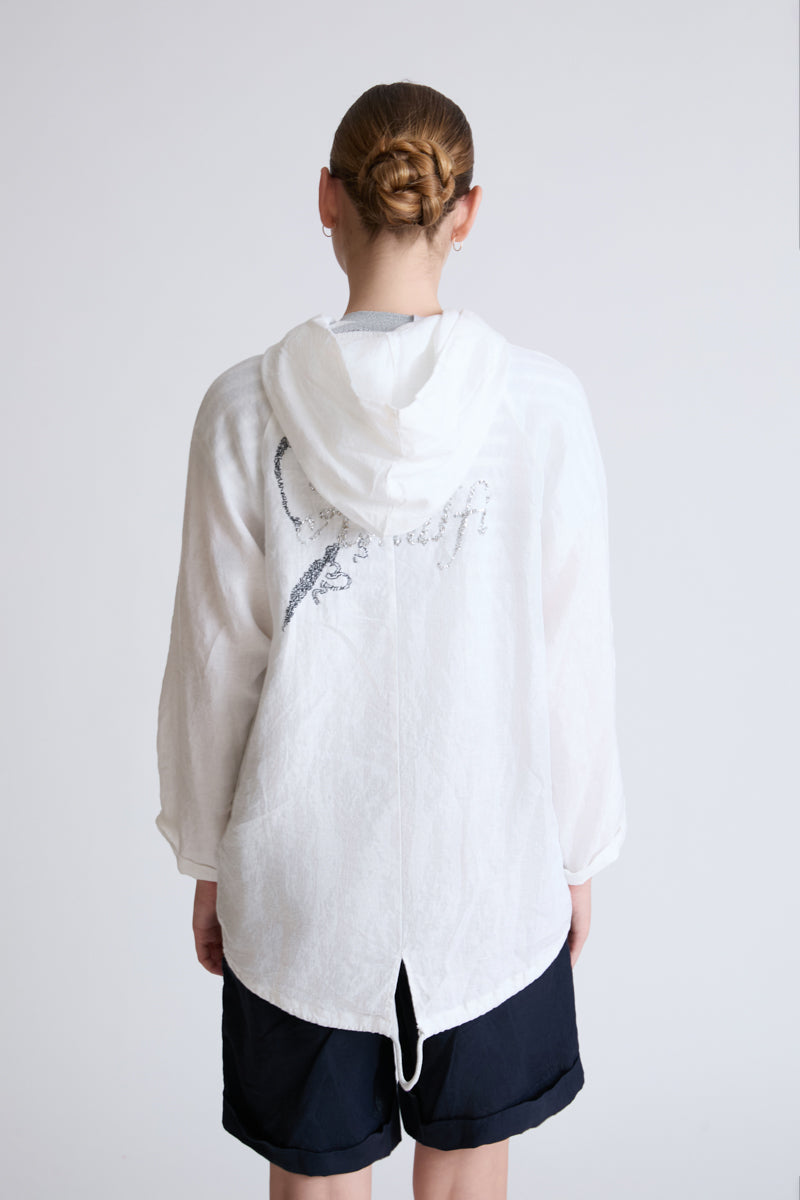 Cotton-linen blend zip-up hoodie