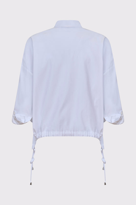 Cotton-Lycra blouse with print details and drawstring hem (long sleeves)