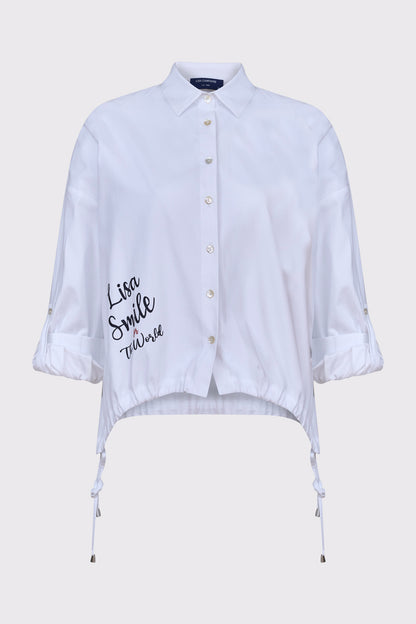 Bluse aus Baumwolle-Lycra mit Print-Details und Tunnelzugsaum (1/1 Arm)