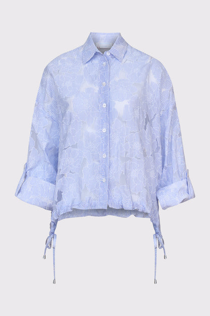 Blouse in a viscose-polyamide blend with a pattern and drawstring hem (long sleeves)