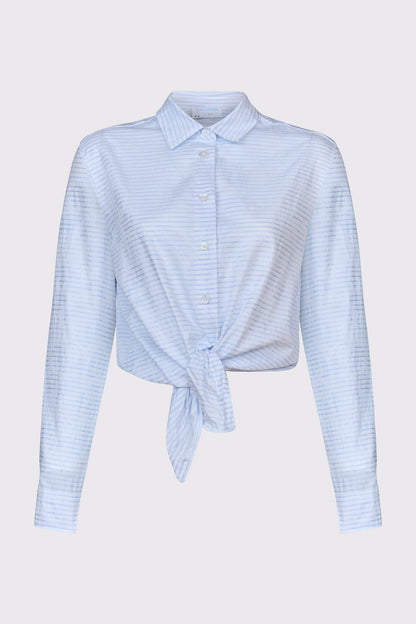Baumwoll-Bluse mit feinem Streifenmuster und Knotenfront
