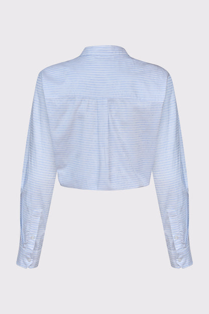 Baumwoll-Bluse mit feinem Streifenmuster und Knotenfront