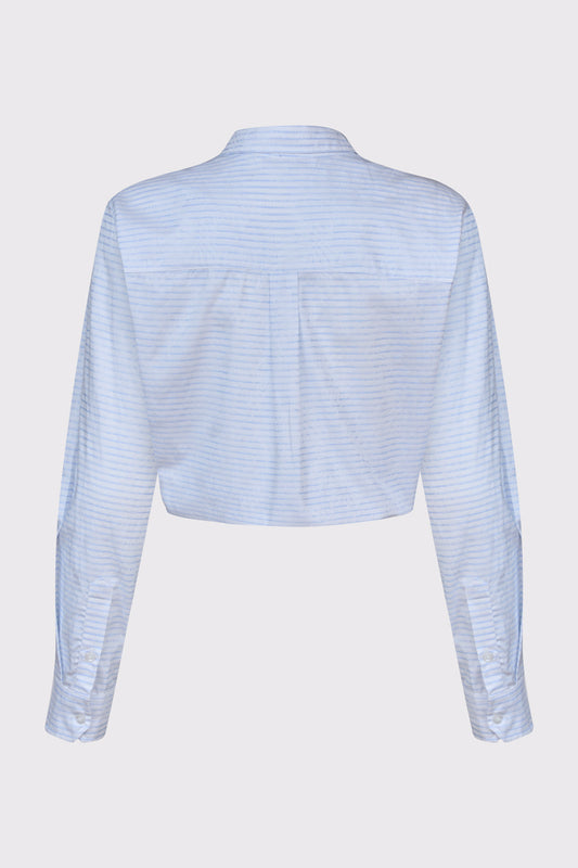 Baumwoll-Bluse mit feinem Streifenmuster und Knotenfront