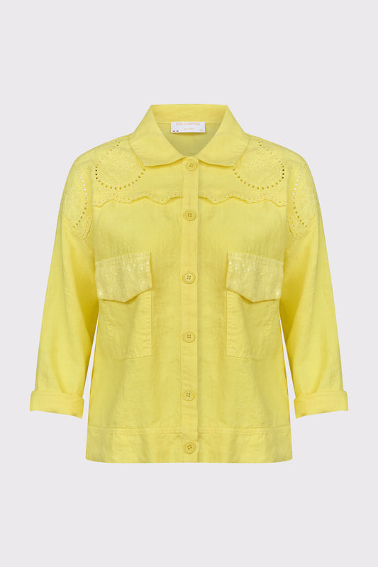 Jacke aus reinem Leinen mit Lochstickerei und Brusttaschen (1/1 Arm)