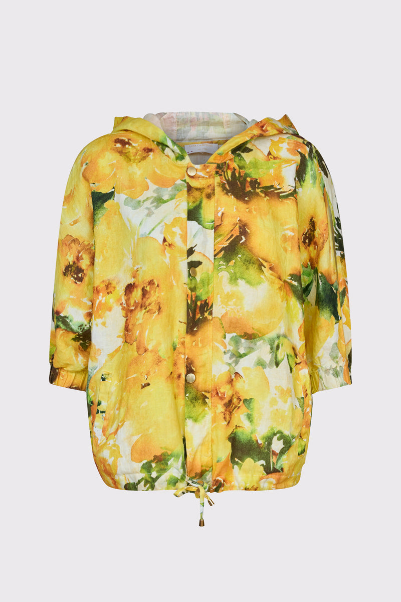 Hooded Lycra Jacket with Floral Print (3/4 Sleeve)
