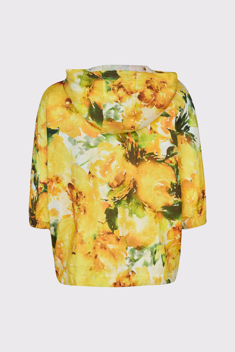 Hooded Lycra Jacket with Floral Print (3/4 Sleeve)