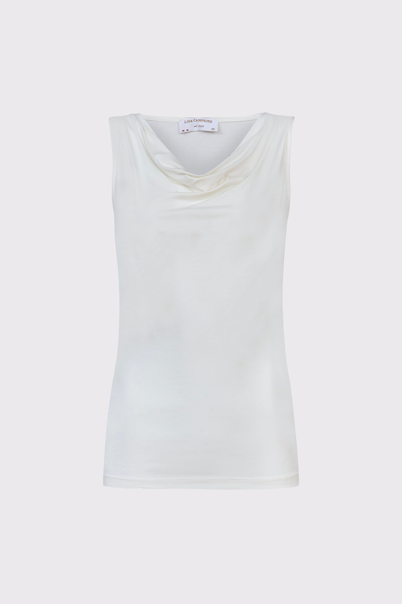 Viscose-elastane top with a waterfall neckline