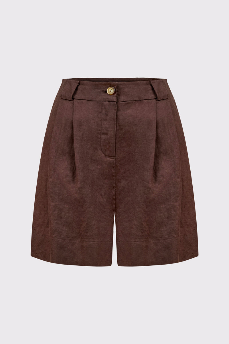 Shorts aus reinem Leinen mit Bundfalten