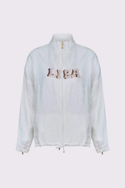 Lycra jacket with stand-up collar and zipper detail (women's outerwear jacket, long sleeve)