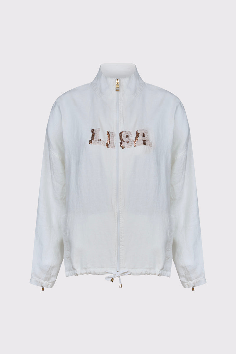 Lycra jacket with stand-up collar and zipper detail (women's outerwear jacket, long sleeve)