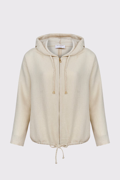Hooded jacket in cotton-modal with gold print (long sleeve, women's jacket)