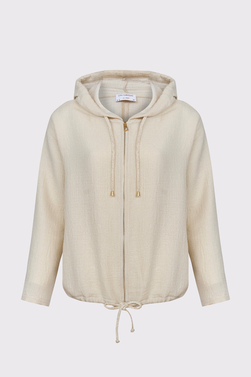 Hooded jacket in cotton-modal with gold print (long sleeve, women's jacket)