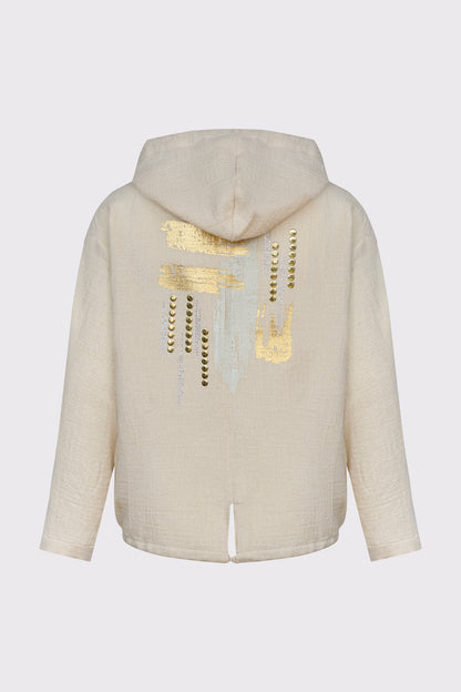 Hooded jacket in cotton-modal with gold print (long sleeve, women's jacket)