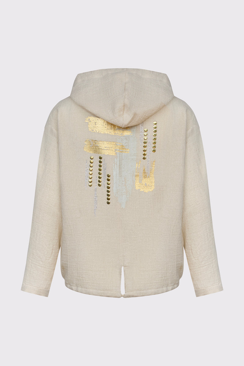 Hooded jacket in cotton-modal with gold print (long sleeve, women's jacket)