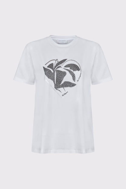 Cotton-elastane T-shirt with glitter stone motif (half sleeve, round neck)