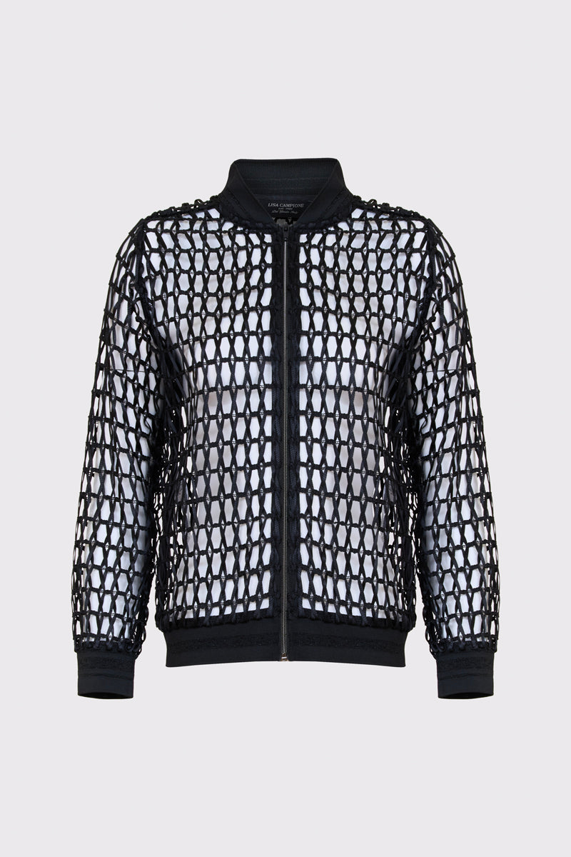 Polyester blouson jacket with mesh structure and zipper