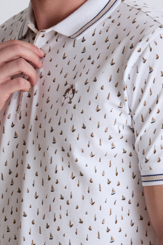 Polo‑Shirt aus Baumwolle‑Elasthan mit Allover‑Print (1/2 Arm)