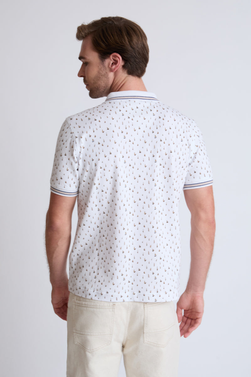 Cotton-elastane polo shirt with all-over print (short sleeve)