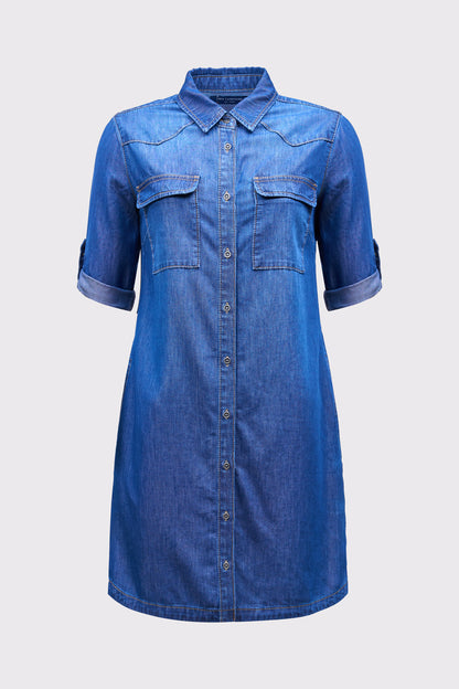 Cotton-lyocell denim dress with button placket (long sleeves rolled up)