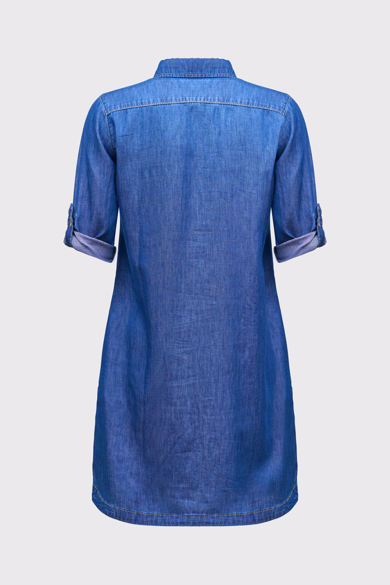 Cotton-lyocell denim dress with button placket (long sleeves rolled up)