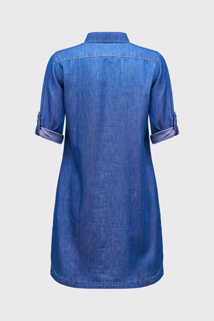 Cotton-lyocell denim dress with button placket (long sleeves rolled up)