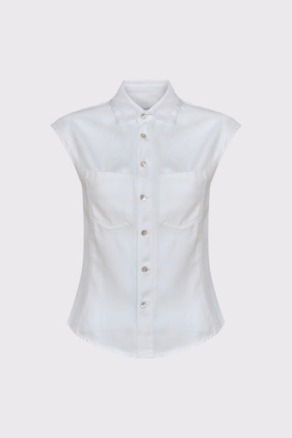 Ärmellose Bluse aus Tencel mit Brusttaschen und Knopfleiste (DOB Bluse)