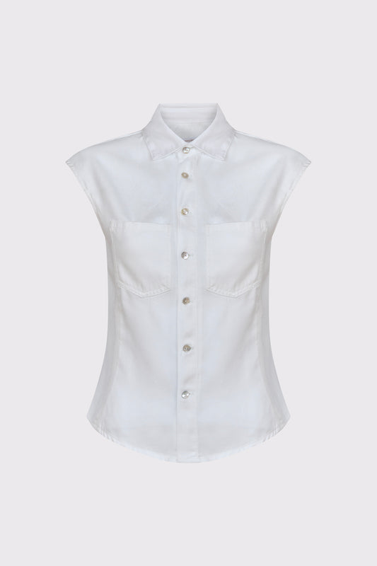 Ärmellose Bluse aus Tencel mit Brusttaschen und Knopfleiste (DOB Bluse)