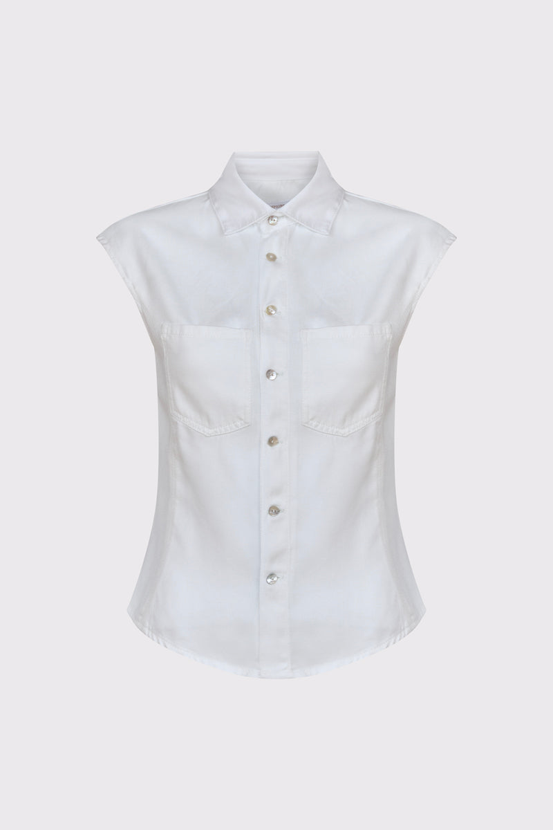 Sleeveless Tencel blouse with breast pockets and button placket (Women's Blouse)