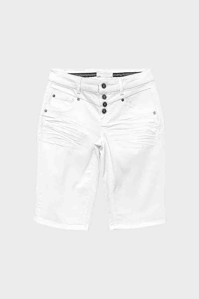 Cotton-blend Bermuda shorts with button placket