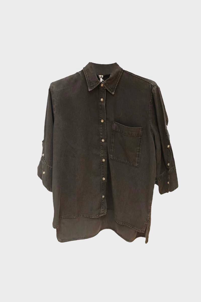 Lyocell blouse with 3/4-length sleeves and button placket