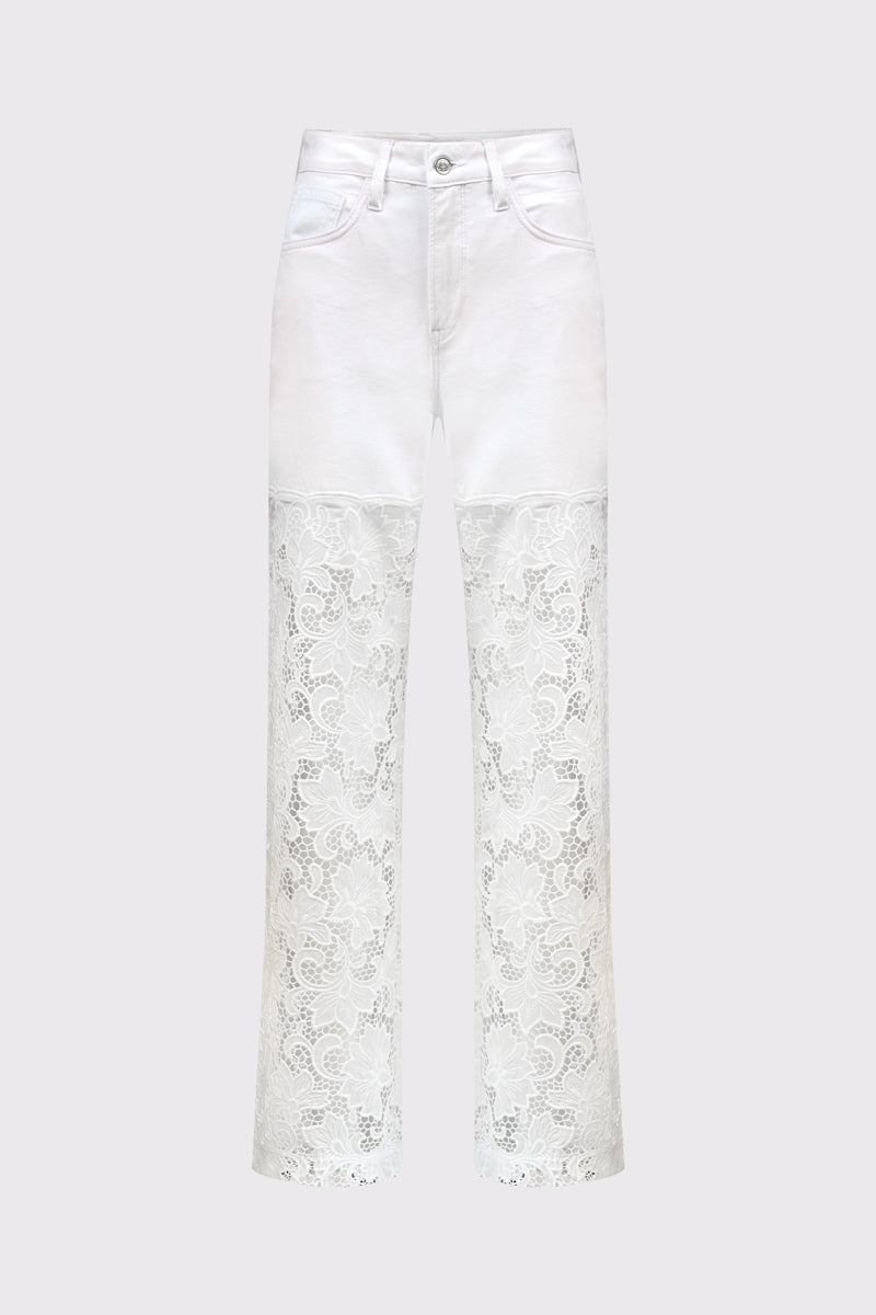 Baumwollhose mit Spitzeneinsatz und weitem Bein