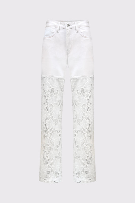 Baumwollhose mit Spitzeneinsatz und weitem Bein