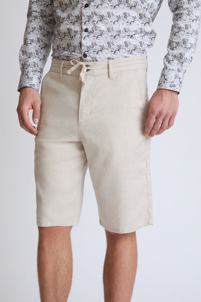 Linen-cotton Bermuda shorts with drawstring waist
